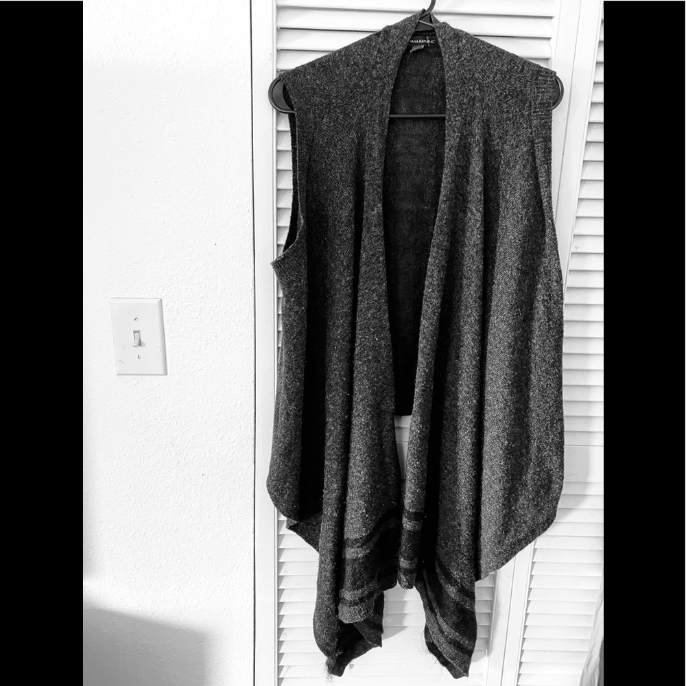 Banana Republic Gray/Black Wool & Alpaca Blend Cape with Armholes, Long …